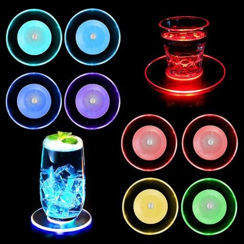 8 Stück Led Untersetzer, Acryl Rund Wasserdichtes Leuchtuntersetzer, Bunt Led Untersetzer Mit 7 Lichtmodi, Getränke Untersetzer On/off Taste Getränke Für Gläser Partys Hochzeiten Bar Weihnachten