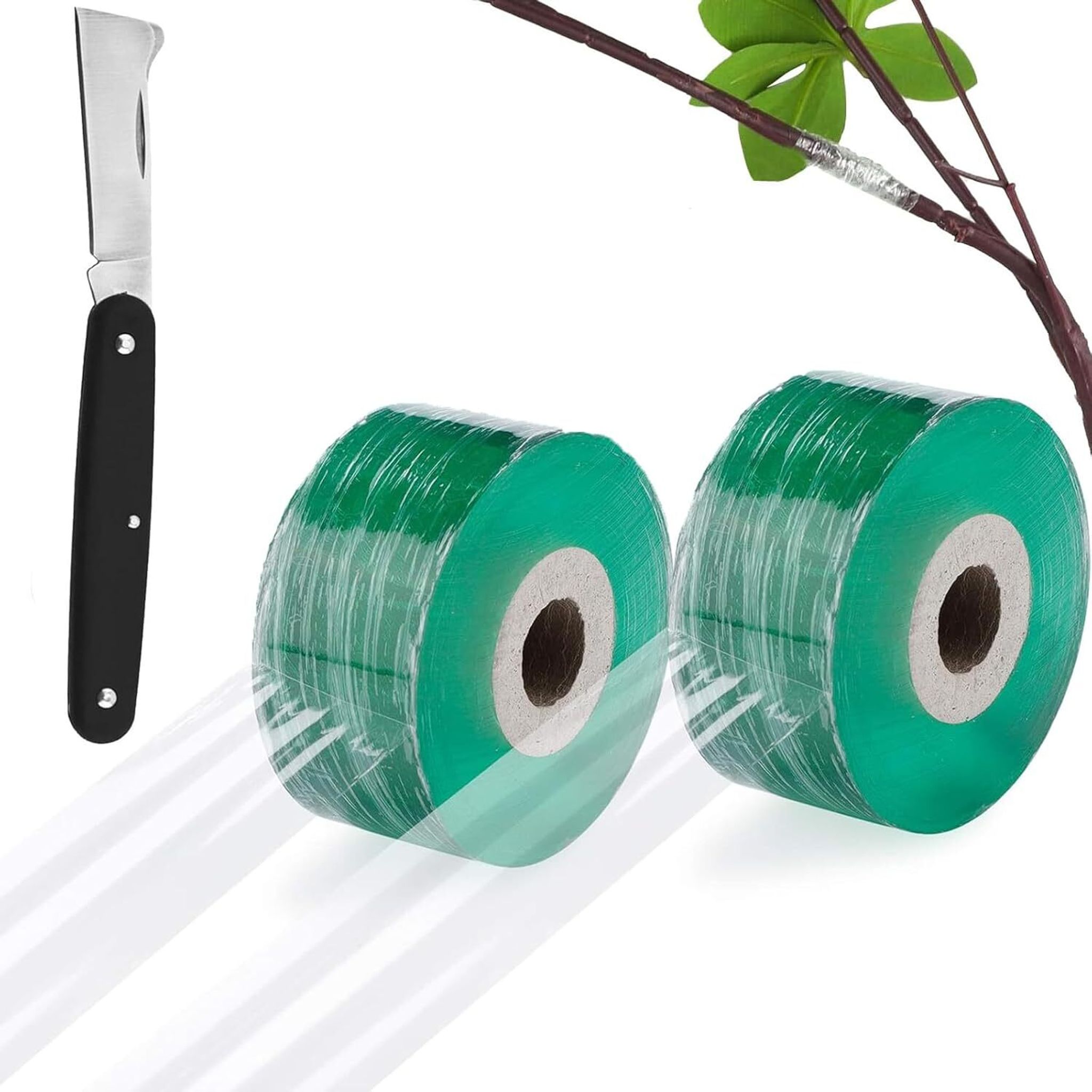 Veredelungsband, Veredelungsband Dehnbar, Selbstklebendes Pfropfband,baumschulen Band Für Obstbäume Mit Gartenmesser Für Garten Baum Sämling Grün, 2 Stück