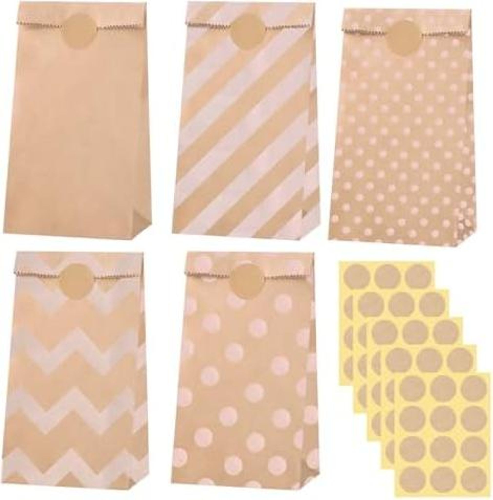 50 Stück Papiertüten Braun Klein, 18x9x5.5cm Weihnachten Geschenktüten Klein Kraftpapiertüten Mitgebsel Tüten Kindergeburtstag Mit 60 Aufkleber Für Adventskalender Geburtstag Hochzeit (5 Stile)