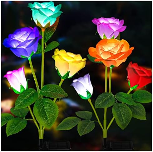 Solarleuchten Für Den Garten – Verbesserte Version Außenlicht, Rosenlichter Mit Wechselnden 7 Farben Für Hof, Gartendekoration, Erweitertes Solarpanel, Rosenblüte Realistischer