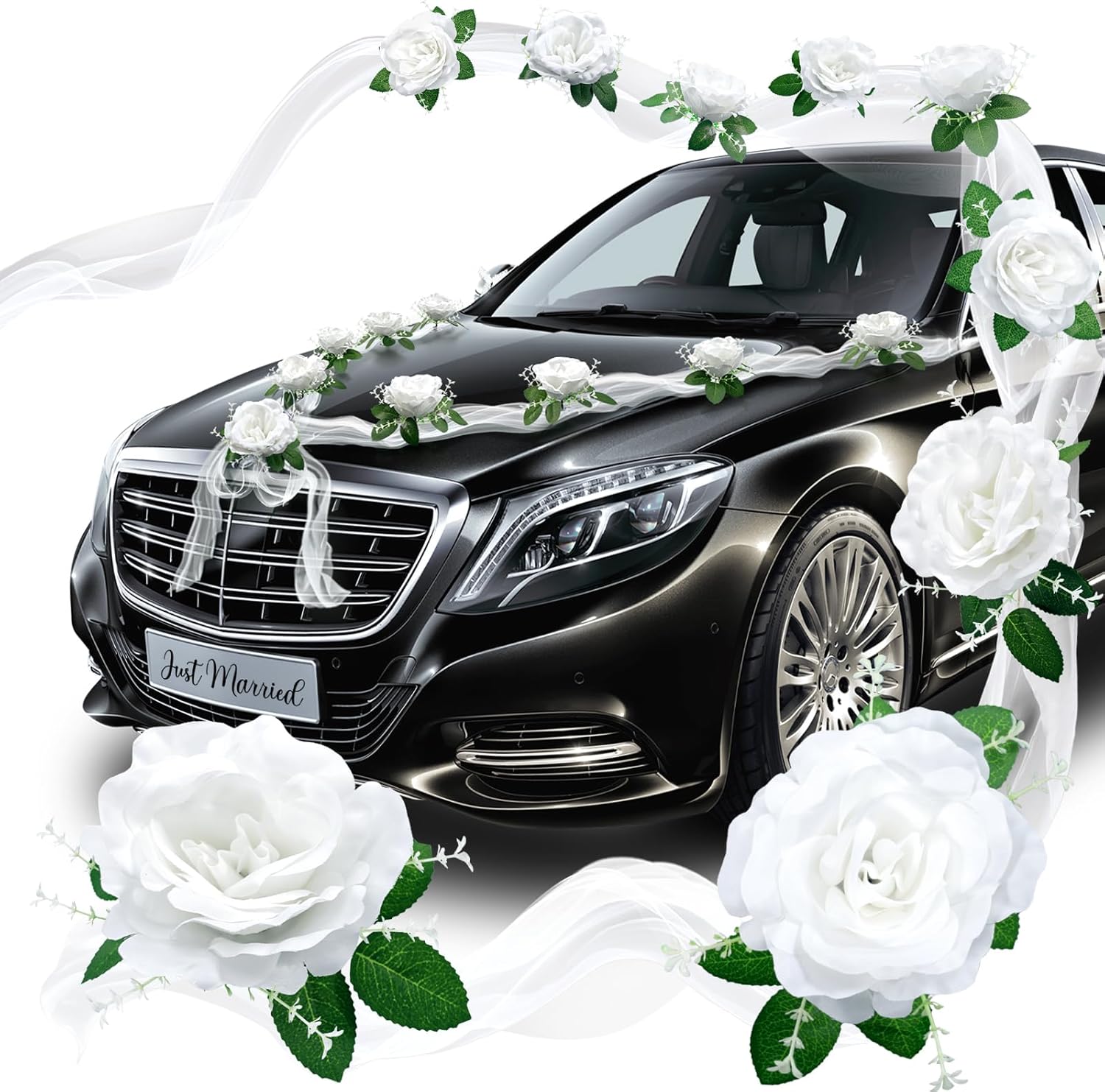 Autoschmuck Hochzeit Deko Rose Motorhaube Blumenschmuck Weiß