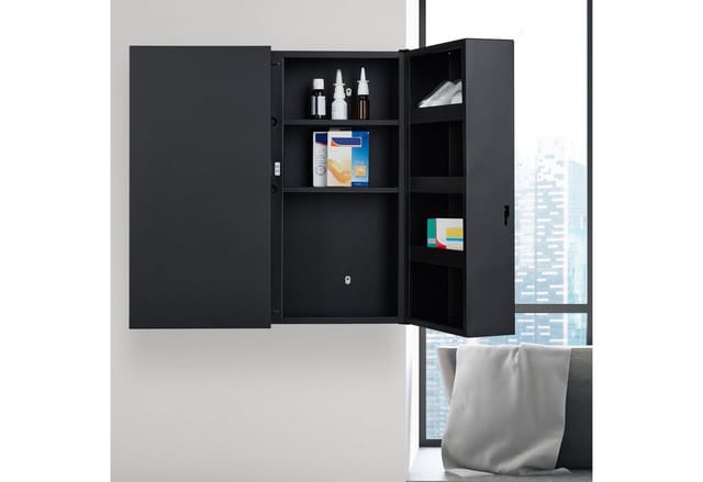 Medizinschrank xxl, abschließbar, 11 Fächer, Stahl, hbt: 53,5x53x19 cm, Medikamentenschrank 2-türig, anthrazit - Relaxdays