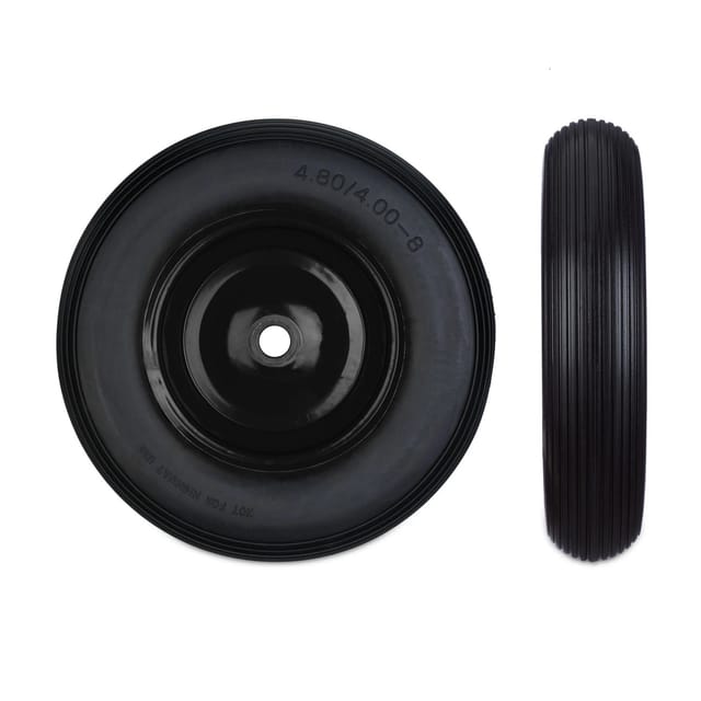 Relaxdays Schubkarrenrad 4.80 4.00-8, Vollgummirad & Stahlfelge, 3 Adapter, Ersatzrad pannensicher, 100 kg, schwarz