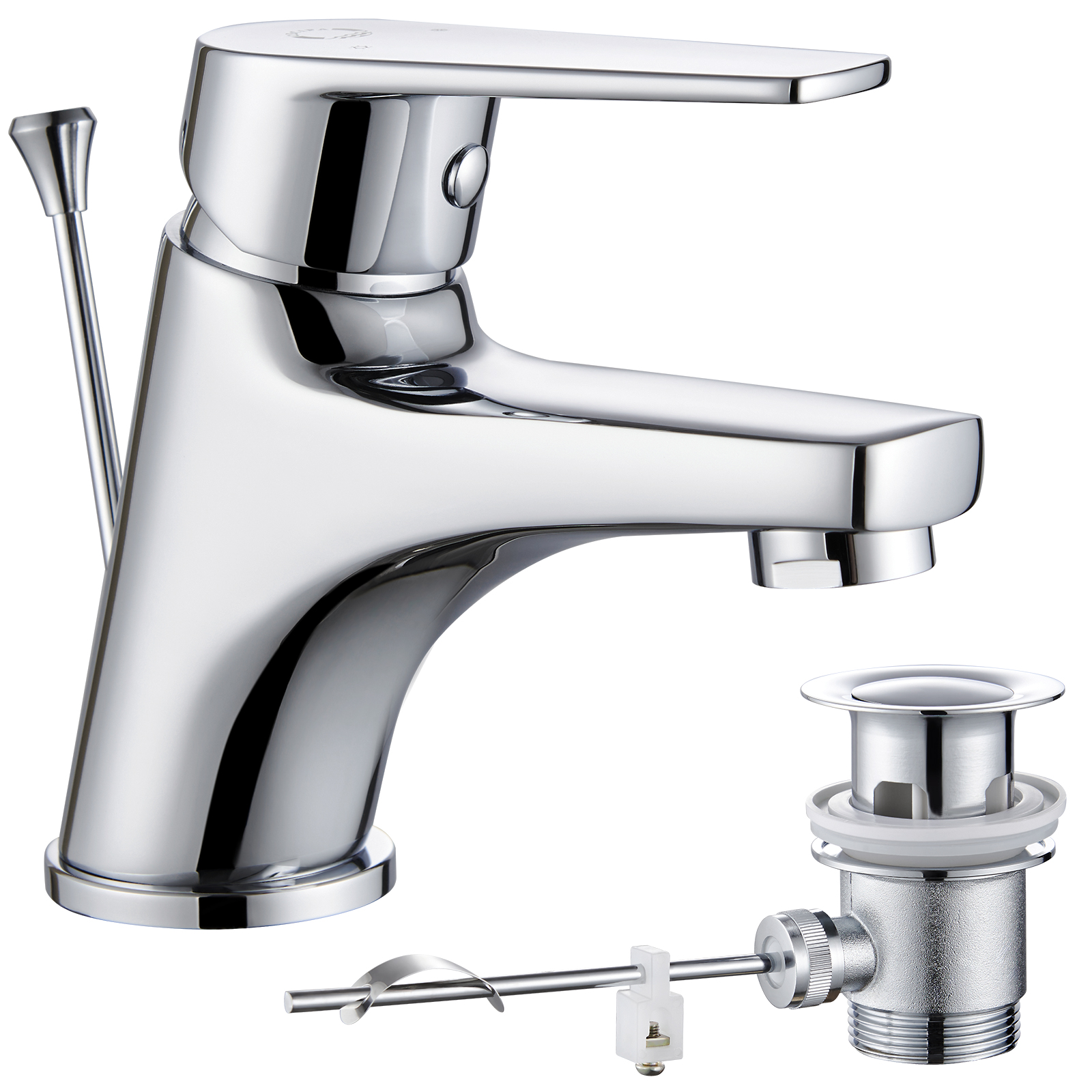 Cecipa Waschtischarmatur Mit Zugstange Ablaufgarnitur Chrom Einhebel-wasserhahn Klein Für Bad, Gäste-wc & Badezimmer Messing