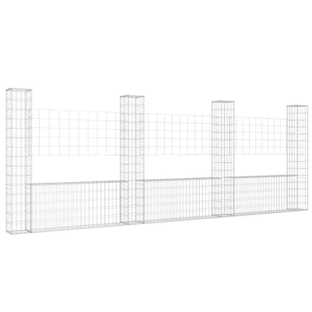 vidaXL Gabionenkorb U-Form mit 4 Säulen Eisen 380x20x150 cm