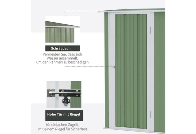 Gerätehaus Gartenhaus Geräteschuppen mit Tür Outdoor Stahl Grün 142 x 84 x 189 cm - Outsunny