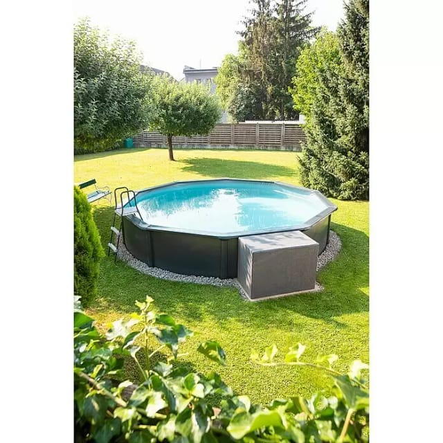 Stahlwand Swimming Pool Set 'Nuovo de Luxe', anthrazit / silbergrau, ø 550 x 120 cm, ohne Zubehörset - Steinbach
