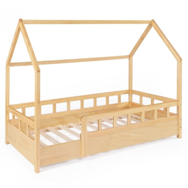Kinderbett Baumhaus 80 x 160 cm neree Holz mit Lattenrost und Gitter