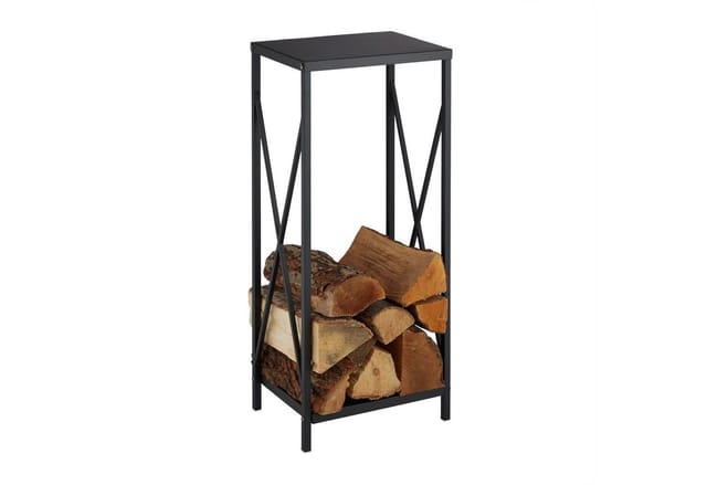 Relaxdays - Kaminholzregal, Metall, hbt: 80 x 34 x 25 cm, Feuerholzregal für innen, pulverbeschichtet, Holzlager, schwarz