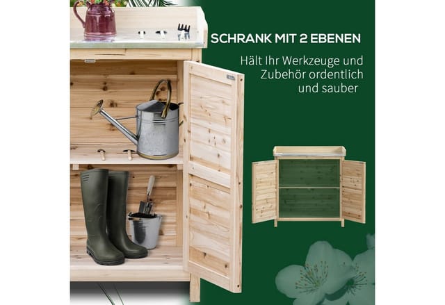 Gartenschrank Pflanztisch mit Unterschrank Holz Geräteschrank Schrank mit 2 Einlegeböden Geräteschuppen Garten Schuppen Outdoor Natur 83 x 40 x 92 cm