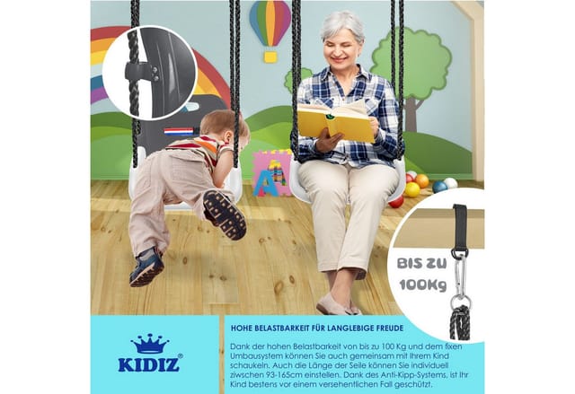 Babyschaukel Kinderschaukel 3 in 1 Babysitz verstellbar Mitwachsend Schaukelsitz Gartenschaukel für Baby Kinder mit Rückenlehne und Anschnallgurt