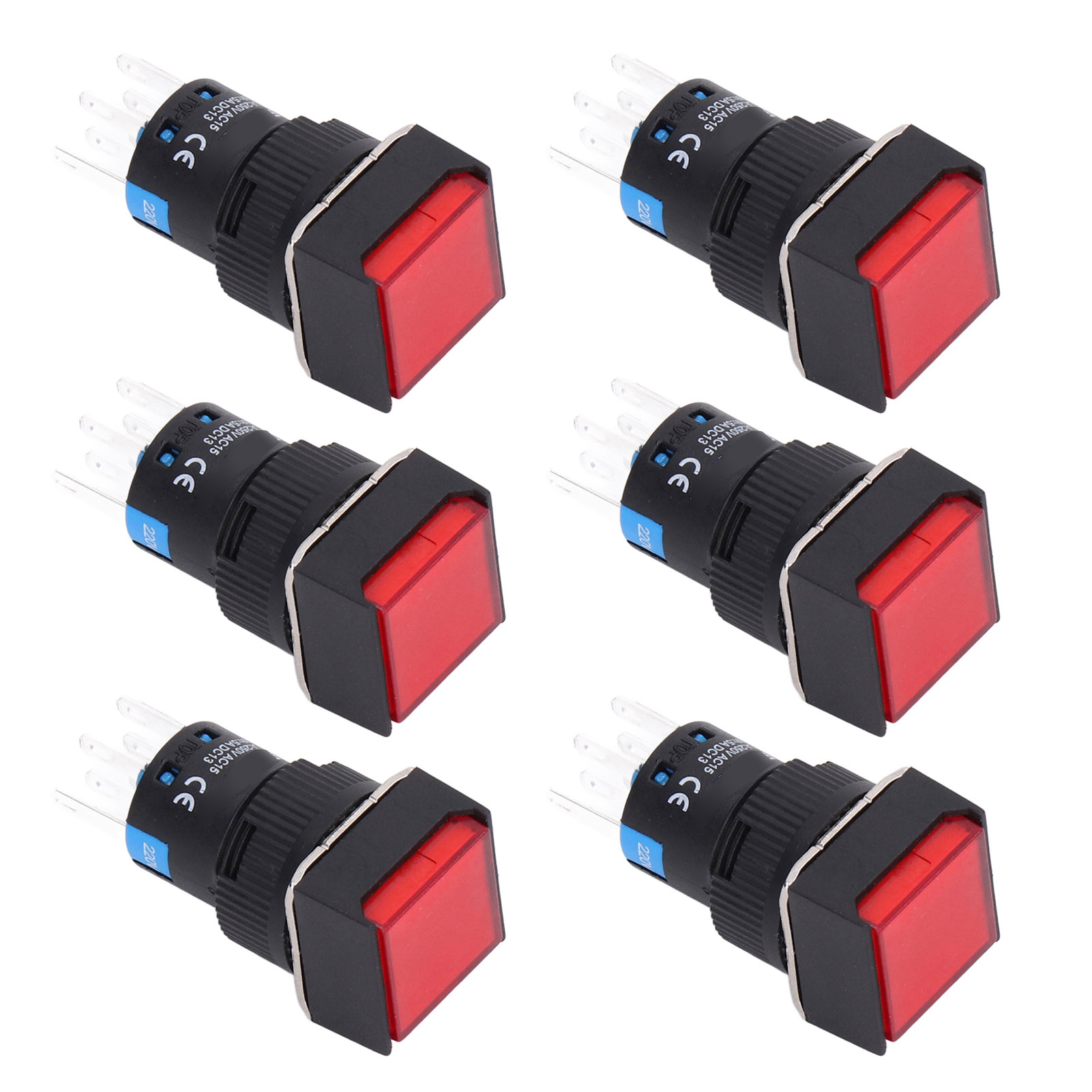 25 Stück Quadratische Drucktaster, 8-polig, Selbstverriegelnd, Mit Kontrollleuchte, Für Verteilerkästen, 16 Mm, 220 V, Rot