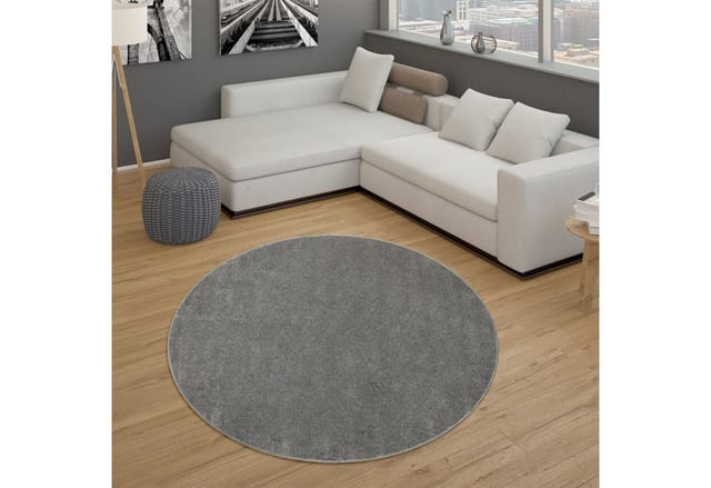 Paco Home - Teppich Für Wohnzimmer Einfarbig Kurzflor Schlicht Und Modern, In Dunkel Grau ø 160 cm Rund
