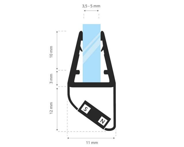 Duschdichtung UKM03 Magnetdichtung für Duschtür Wasserabweiser, l, 200 cm, (Einzeldichtung), Magnetdichtlippe für 3,5mm bis 5mm Glasstärke - Steigner