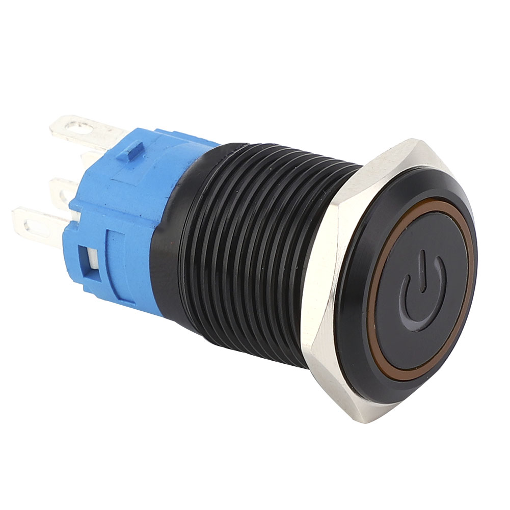 2 Stück Schwarze Selbstverriegelnde Metallschalter Ip65 Schutz Mit Led-lampe Und Symbol 16 Mm (gelb 12 Vdc)