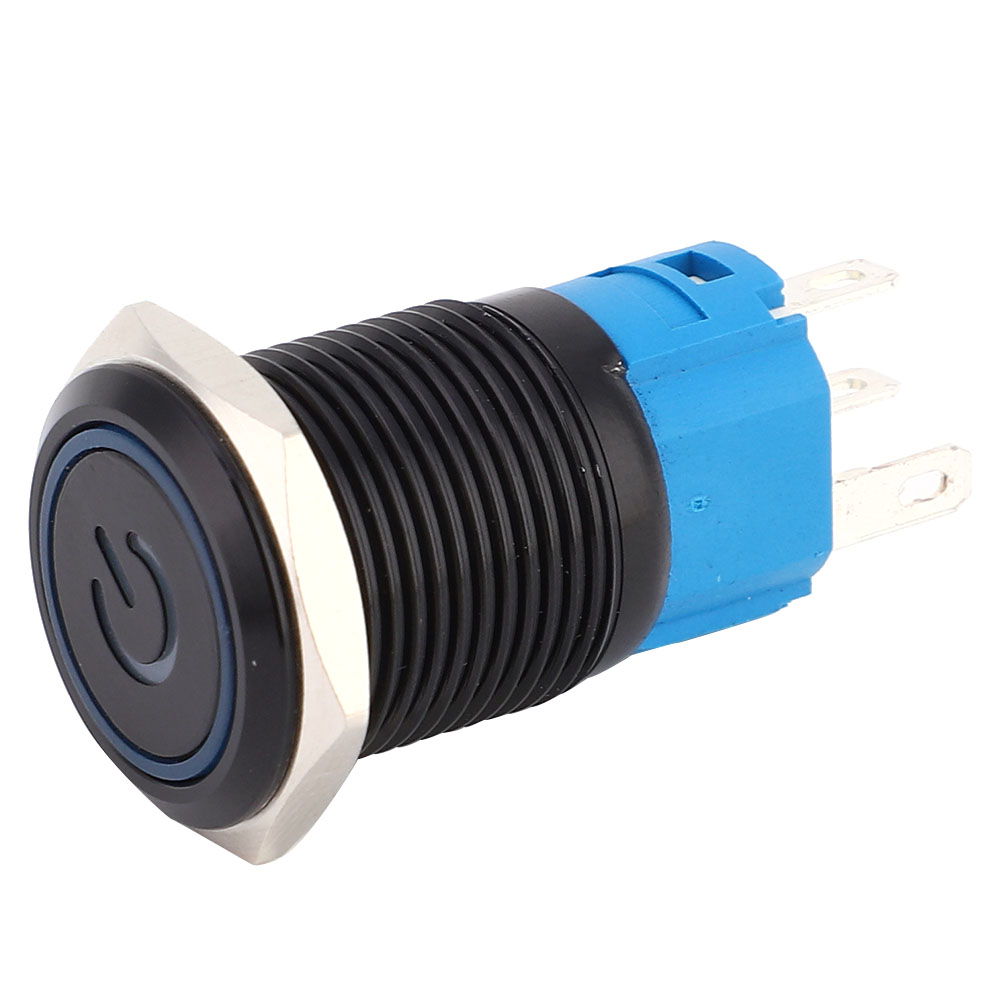 2 Stück Schwarzer Selbstverriegelnder Metallschalter Ip65 Schutz Mit Led-lampe Und Symbol 16 Mm (blau 220 Vac)