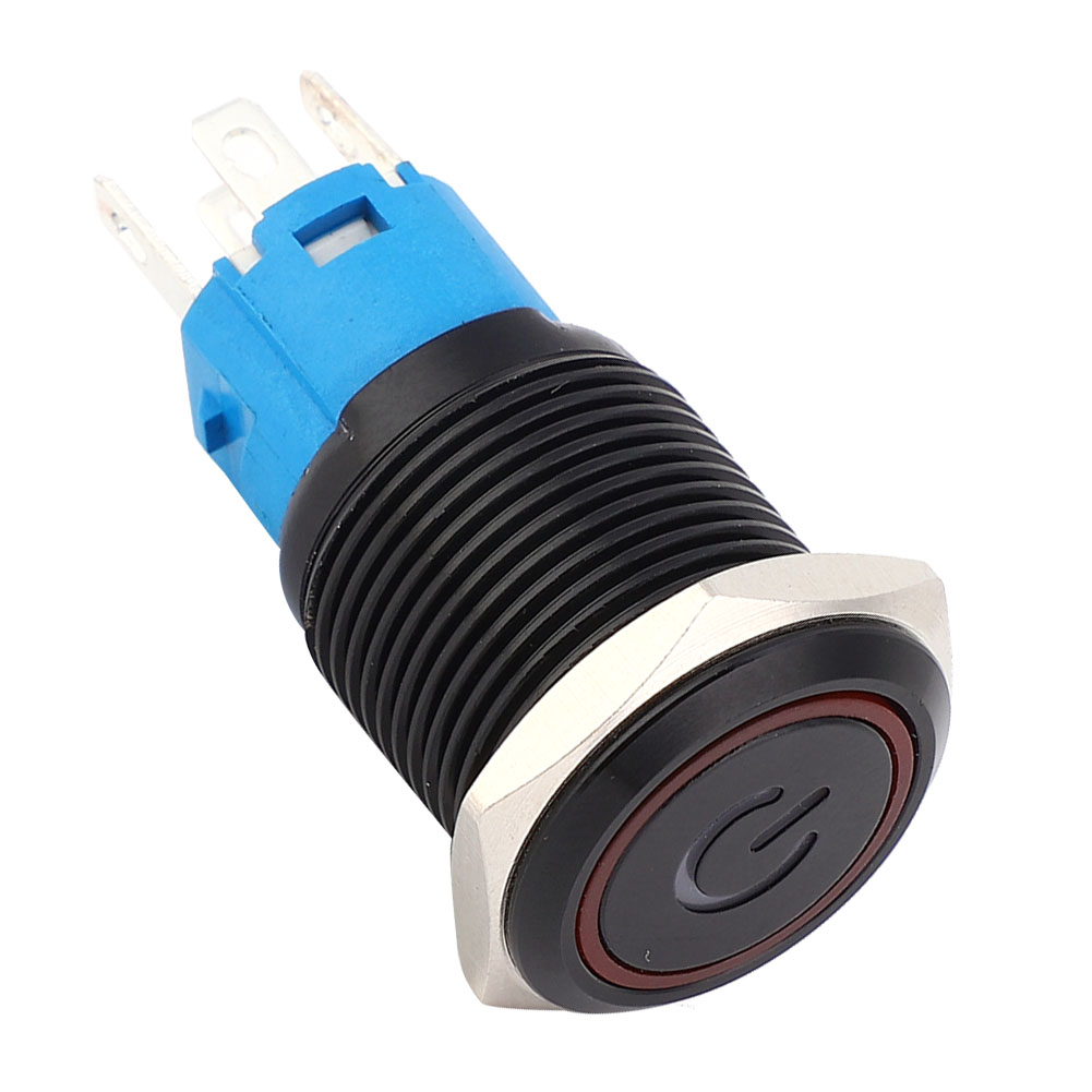 2 Stück Schwarze Selbstverriegelnde Metallschalter Ip65 Schutz Mit Led-lampe Und Symbol 16 Mm (rot 3-6 Vdc)