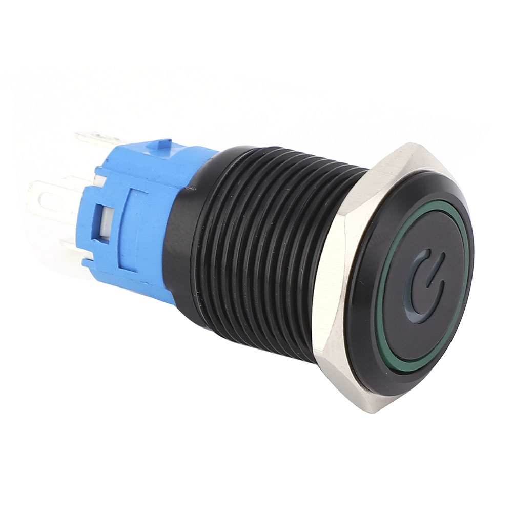 2 Stück Schwarze Selbstverriegelnde Metallschalter Ip65 Schutz Mit Led-lampe Und Symbol 16 Mm (grün 3-6 Vdc)