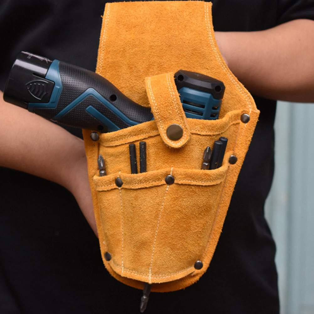 Elektrische Werkzeugtasche, Tragbare Multifunktionale Aufbewahrungstasche Aus Gelbem Rindsleder