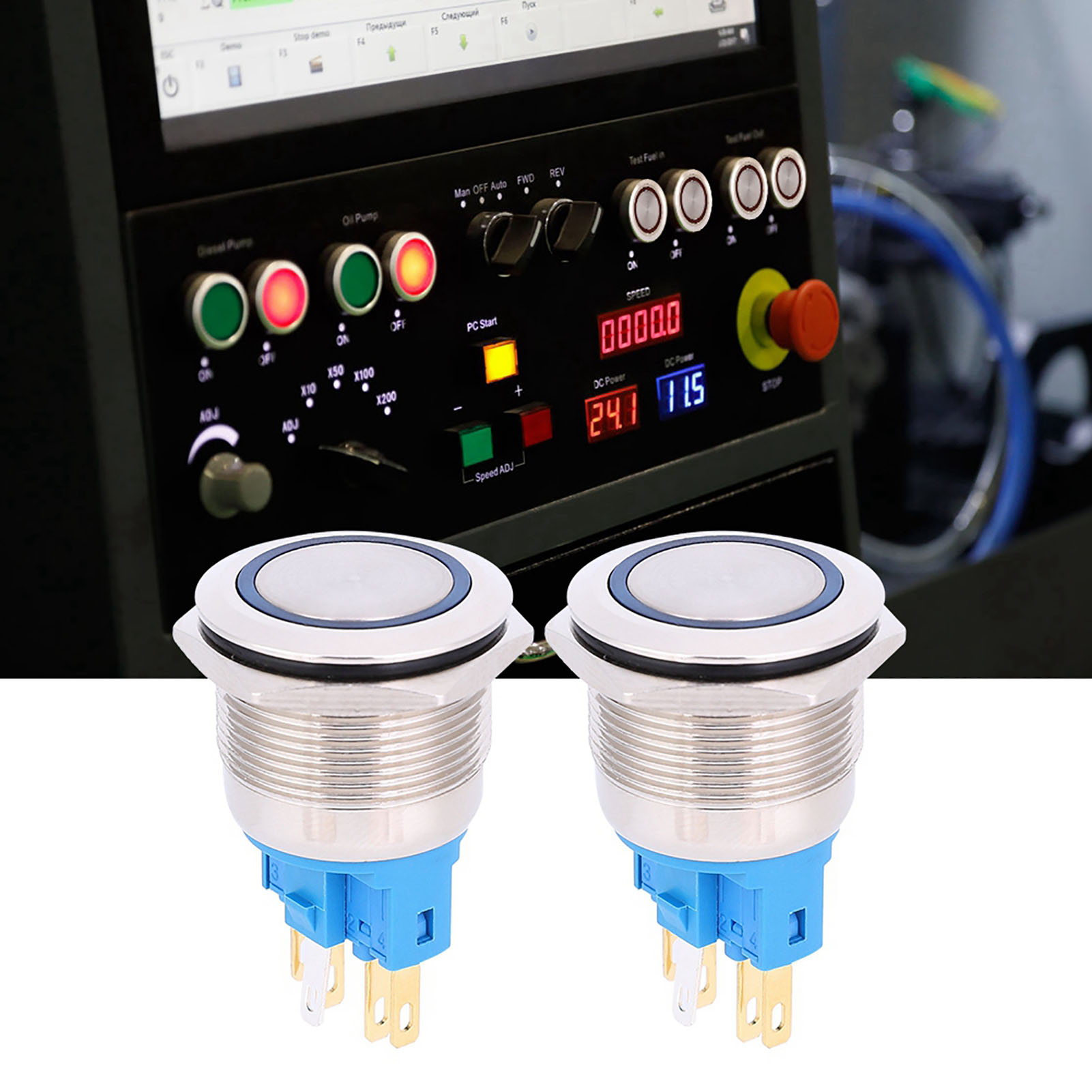2 Stück Dc12-24v Ip65 22mm Ring-reset-taster 6-pin Drucktaster-zubehör Blau