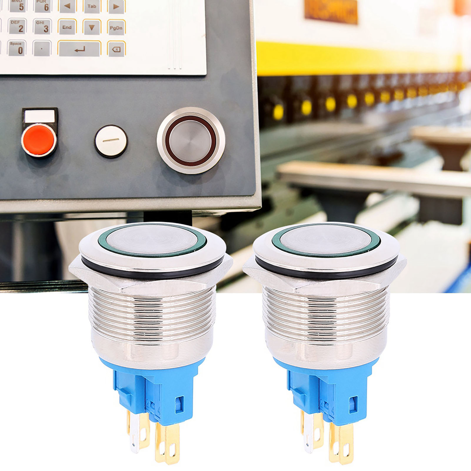 2 Stück Dc12-24v Ip65 22mm Ring-reset-taster 6-pin Drucktaster Zubehör Grün