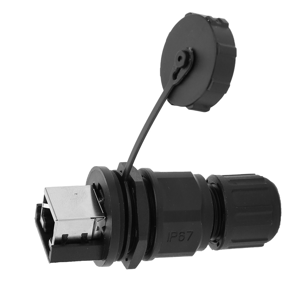 Rj45-ethernet-stecker, 180°, Wasser- Und Staubdicht, Rj45-adapter, Schwarz, Für Den Außenbereich, 8-polig, Pfostenmontage, Ip67