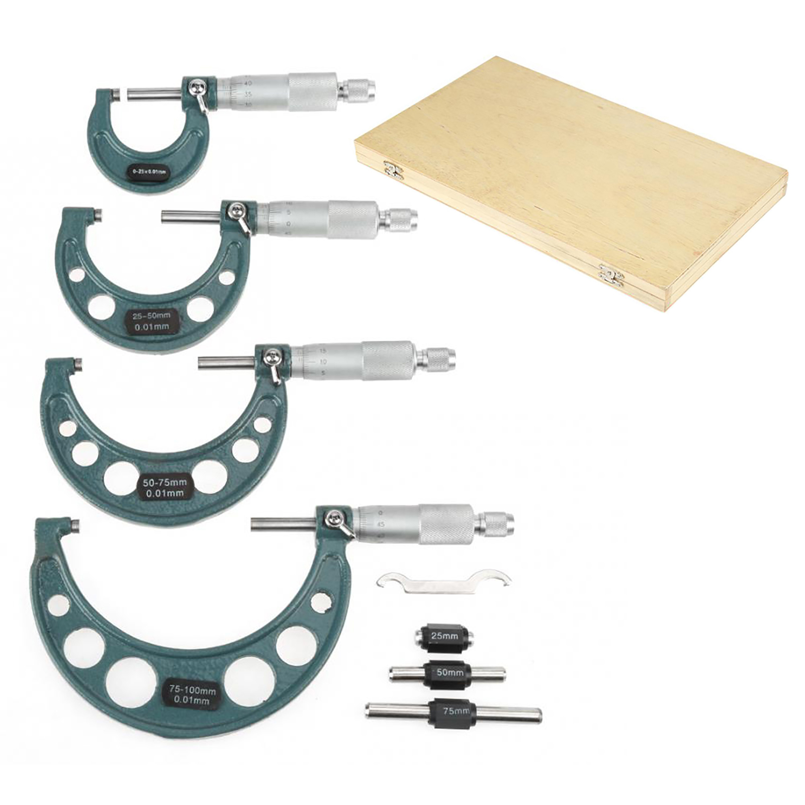 4 Stück Metrische Außenmikrometer (0–100 Mm) Zur Dickenmessung Mit Etui