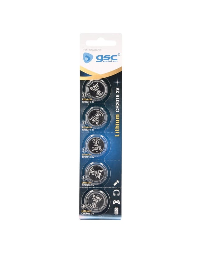 Blister mit 5 GSC CR2016 Lithium-Knopfbatterien