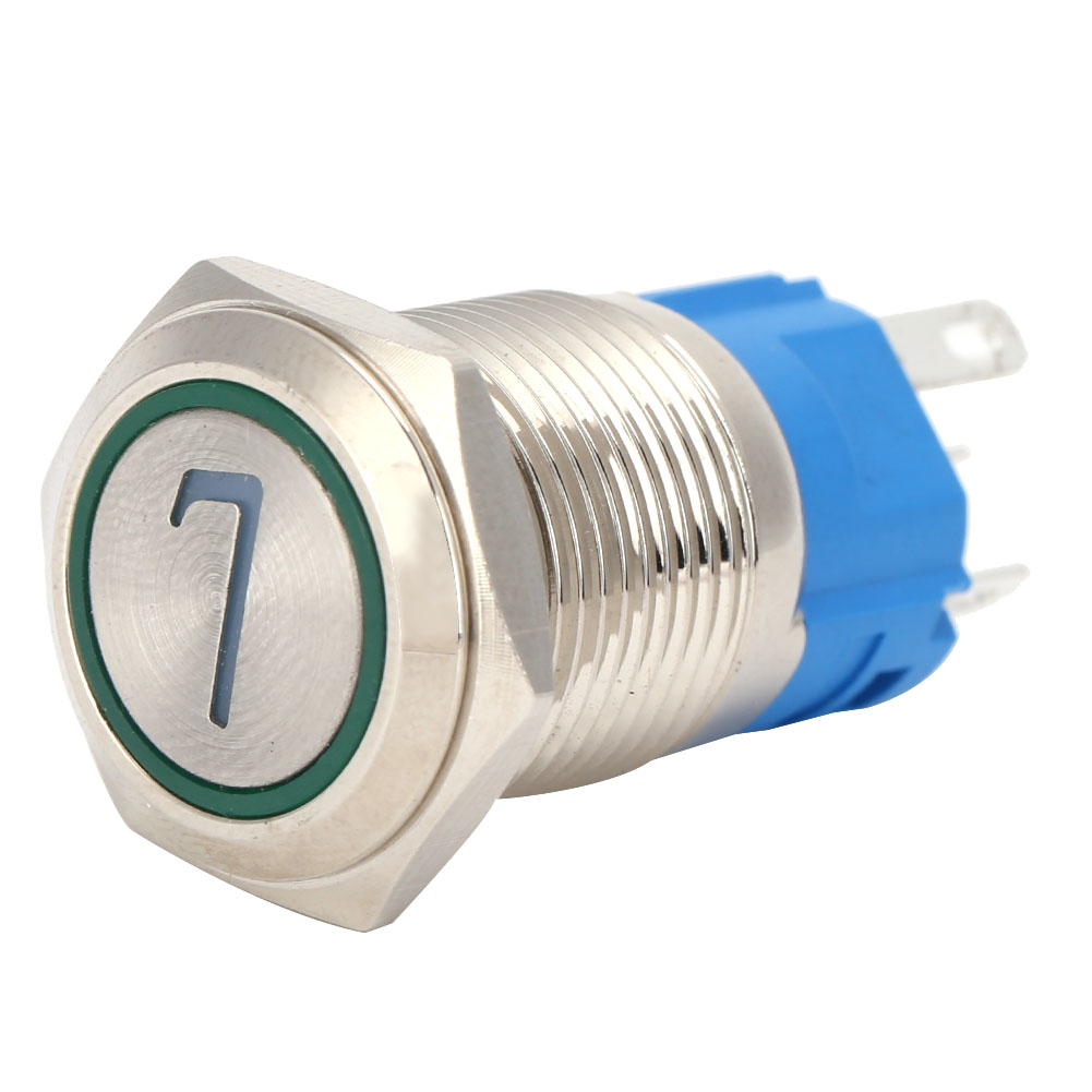 2 Stück 5-poliger Edelstahl-drucktaster, 16 Mm, Selbstrückstellend, Mit Leuchte Und Nummerierung, 7220 V Ac, Grün
