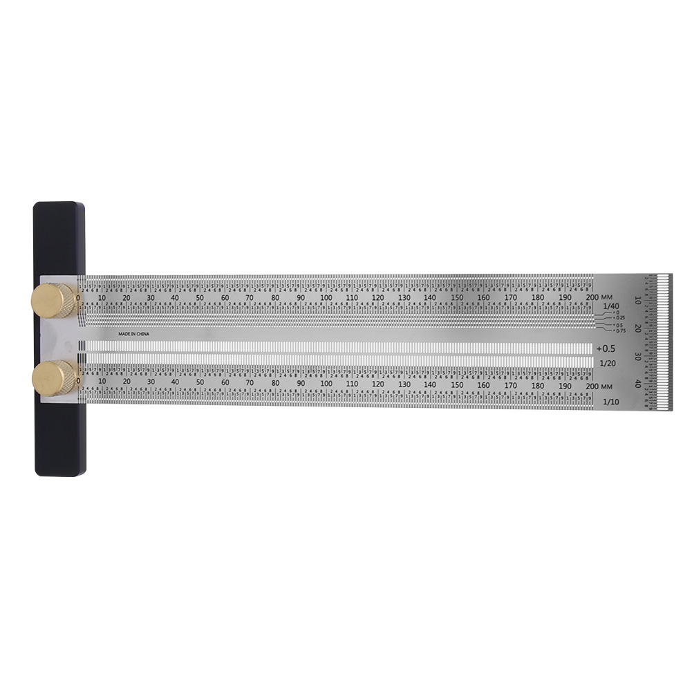 T-förmiger Lochlineal Aus Edelstahl, Anreißlehre, Holzbearbeitungs-markierungswerkzeug Mit Automatischem Stift, 200 Mm