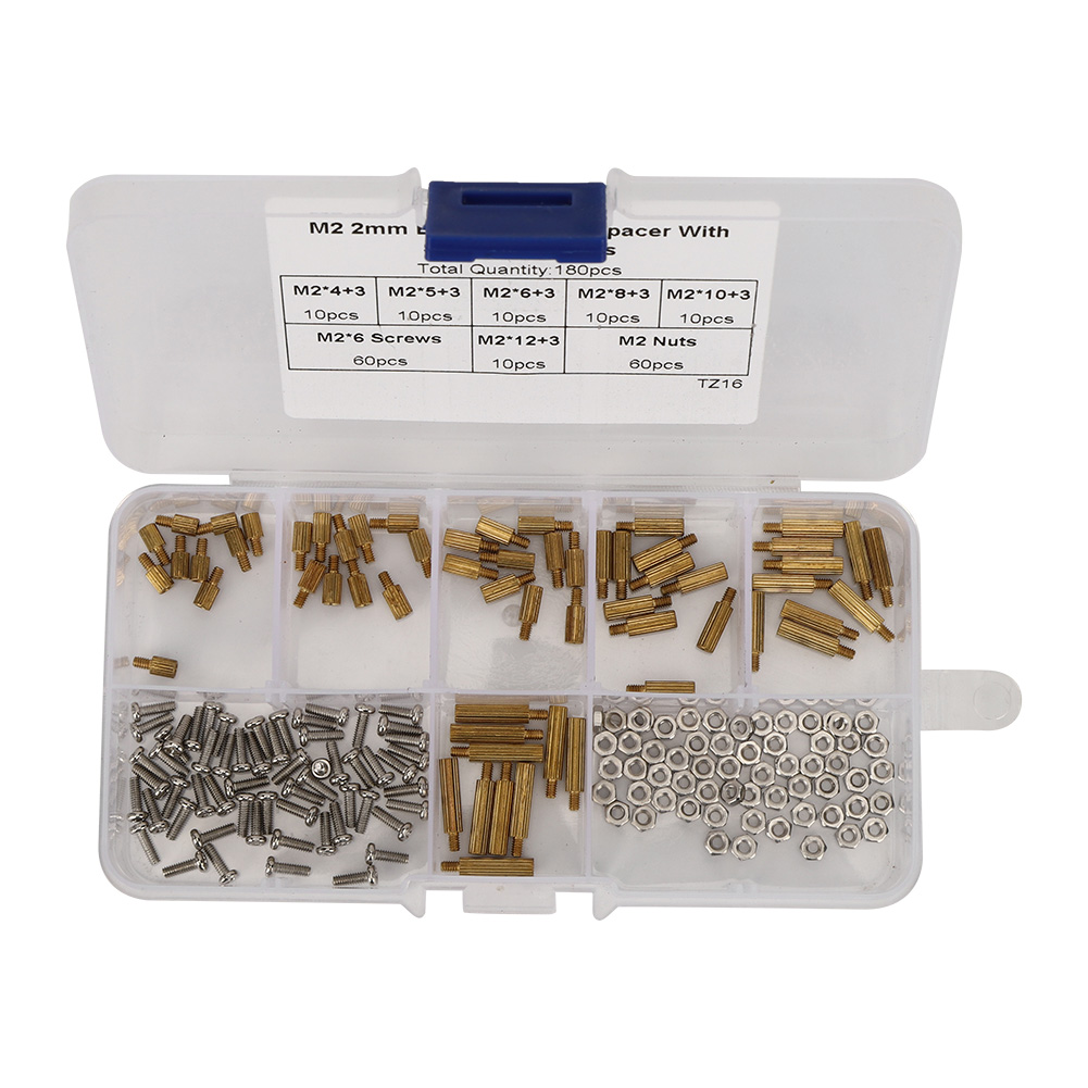 180-teiliges Abstandshalter-set, 1-wege-schraubmuttern Aus Kohlenstoffstahl, Befestigungselemente, Sortiment Mit Box, M2