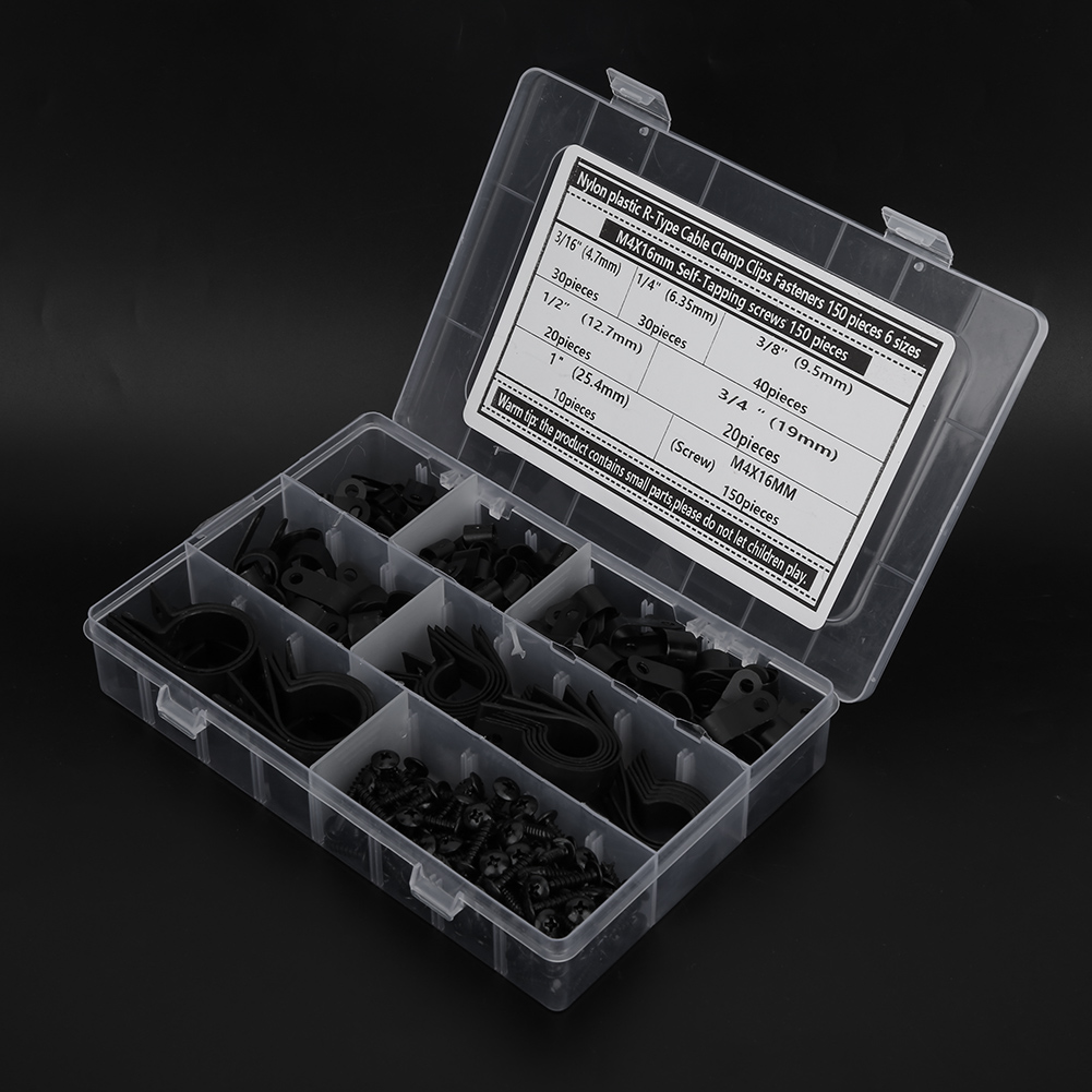 Set Mit 150 R-förmigen Kabelklemmen Und 150 M4 X 16 Mm Selbstschneidenden Schrauben