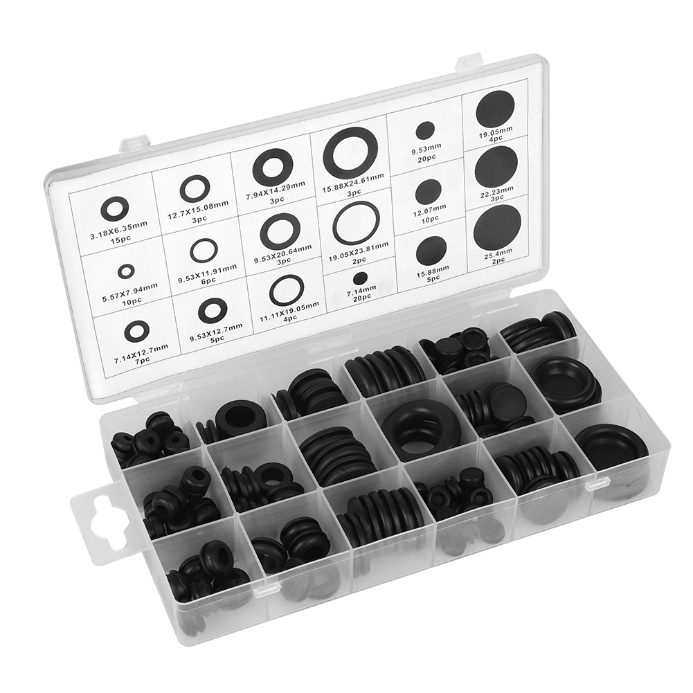 125-teiliges Sortiment An Gummitüllen, Dichtungsscheiben Und Unterlegscheiben Für Elektrische Kabel