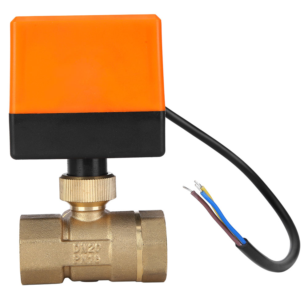 Motorisiertes Kugelventil L-form, Orangefarbenes Messing, Elektrische Ventile, 3-adrig, 2-fach Steuerbar, 1,6 Mpa, 6 W, 220 V Ac, G3/4 Zoll