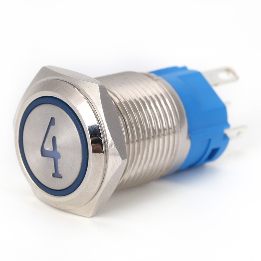 2 Stück 5-polige Metall-drucktaster, 16 Mm Flachkopf, Selbstrückstellend, Mit Leuchtanzeige, 412 V Dc, Blau