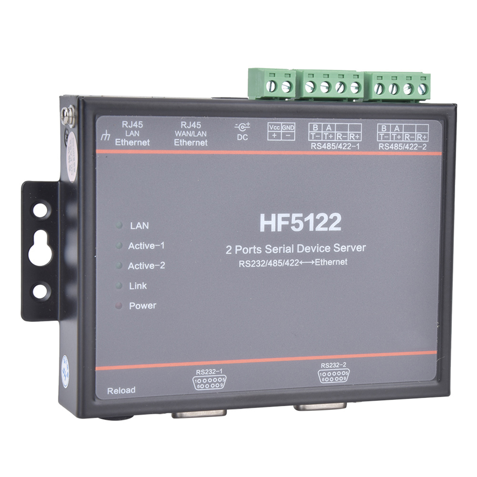 Hf-5122 Serieller Server Mit Zwei Seriellen Schnittstellen Zu Ethernet (rs232/rs485/rs422, 5–36 V Dc)