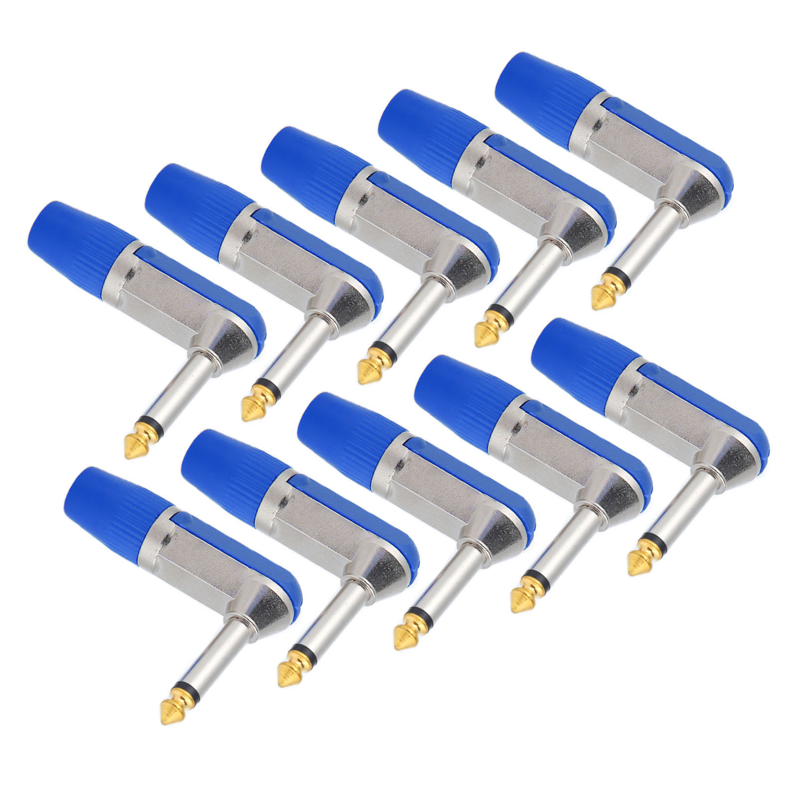 10 Stück 6,35-mm-xlr-audiostecker, Abgewinkelt, Professionell, Langlebig, Korrosionsbeständig, Kopfhöreradapter, Blau