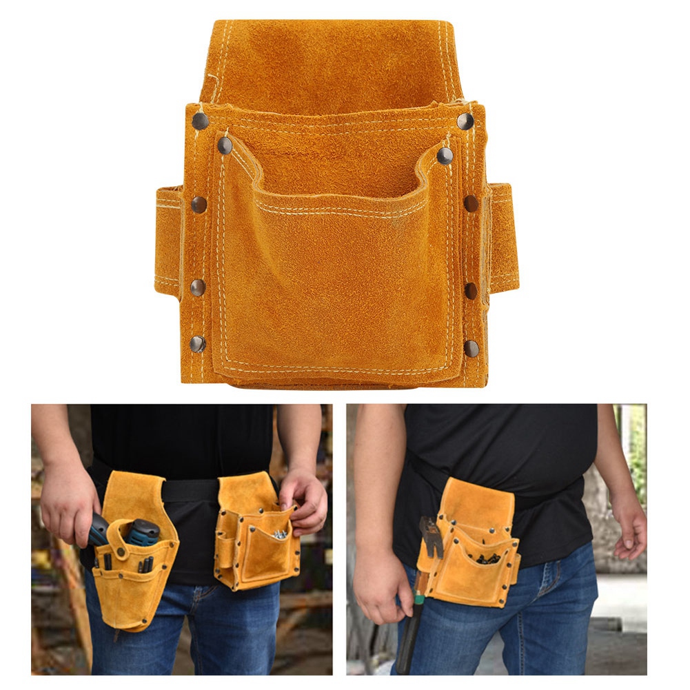 Werkzeuggürteltasche, Multifunktional, Tragbar, Aus Dickem Rindsleder, Aufbewahrung Für Beschläge Und Werkzeuge