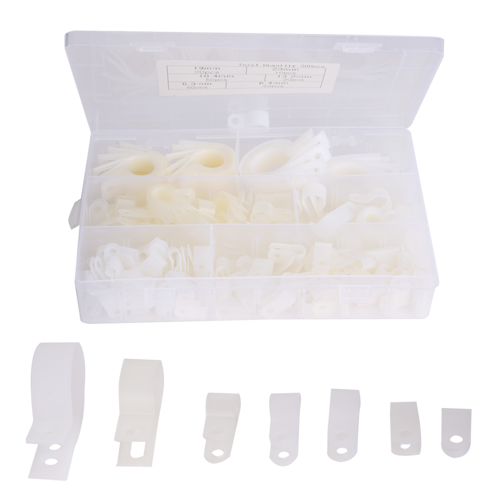 200 Stück Kabelklemmen Aus Kunststoff Und Nylon, Typ R Und Typ P, Drahtclip-befestigungselemente, Sortierte Box (weiß)