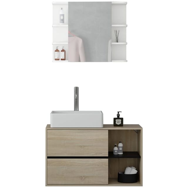 ML-Design Badmöbel-Set 2-teilig, Badezimmermöbel Set Badezimmerset, Waschbeckenunterschrank hängend Braun-Schwarz Waschtischunterschrank,