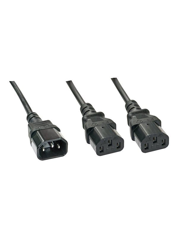 Lindy - Strom Y-Kabel [1x Kaltgeräte-Stecker C14 - 2x Kaltgeräte-Buchse C13] 1.00 m Schwarz