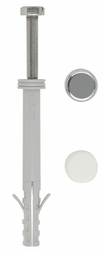 Index - wc- und Bidet-Befestigungsset / Beutel mit 2 langen Dübeln, A2-Edelstahlschrauben mit Kopfabdeckung. M6 x 80