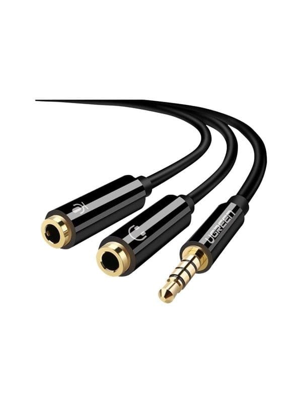 Ugreen - Kabel Kopfhörersplitter 3,5 mm Miniklinke aux Mikrofon 20 cm (Mikrofon + Stereoausgang) schwarz