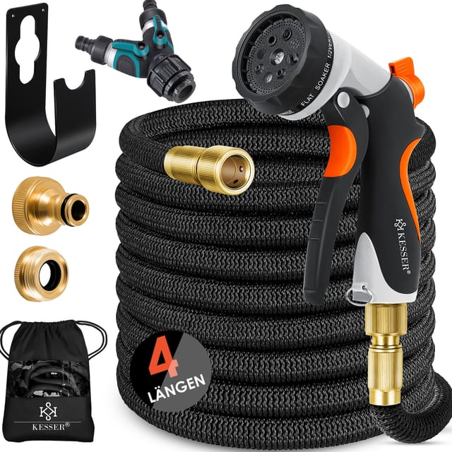 Premium Gartenschlauch Flexibler Wasserschlauch dehnbarer Flexischlauch Schwarz / 45 Meter - Kesser