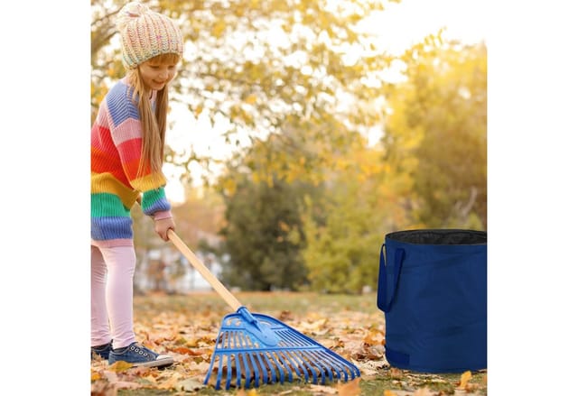 Relaxdays - Laubsack, selbstaufstellend, 3er Set, 85 l, Pop Up Gartensack, mit 3 Griffen, UV-beständig, wasserdicht, blau