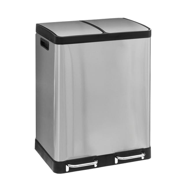 2-Kammer-Mülleimer ARIANE, Edelstahl, mit Tretpedal, 2 x 30 L