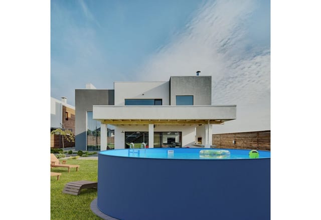 Stahlwandpool Set (7-teilig) hoch rund 450 x 120 cm, Stahl 0,4 mm anthrazit Folie 0,4 mm blau
