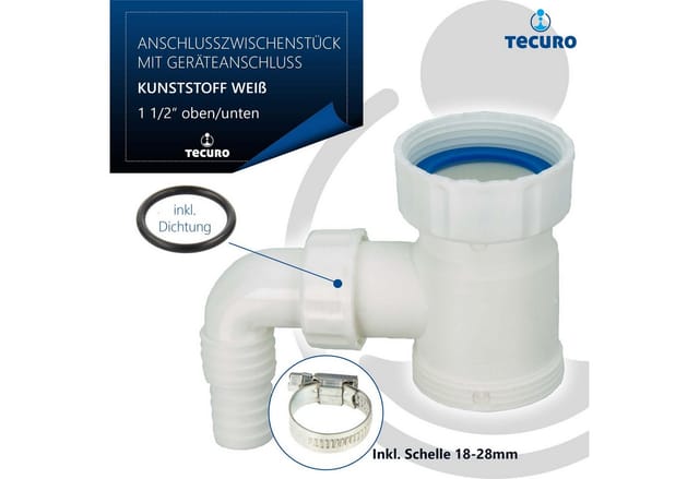 tecuro Anschlusszwischenstück 1 1/2 Zoll, mit Geräteanschluss für Spülensiphon