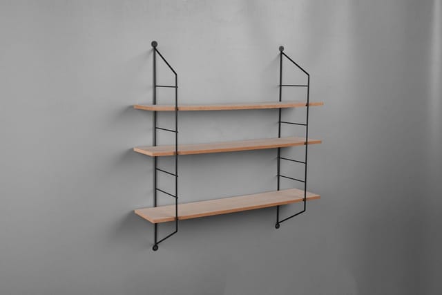 Mirrors And More - String Wandregal clara - 3 Regalbretter aus Holz & Metall schwarz 60x62cm