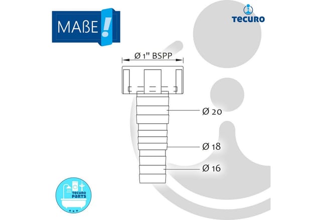 tecuro Geräteanschlusstülle MULTI, 1 Zoll Überwurfmutter x Ø 16/18/20 mm